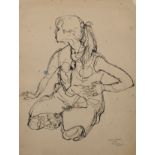 John Napper (1916-2001) Irish. "Sketch of a Kneeling Lady", Ink, Signed, Inscribed 'Rue de