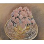 Lander (20th Century) British. Still Life of Flowers in a Bowl on a Mosaic Topped Table, Pastel,