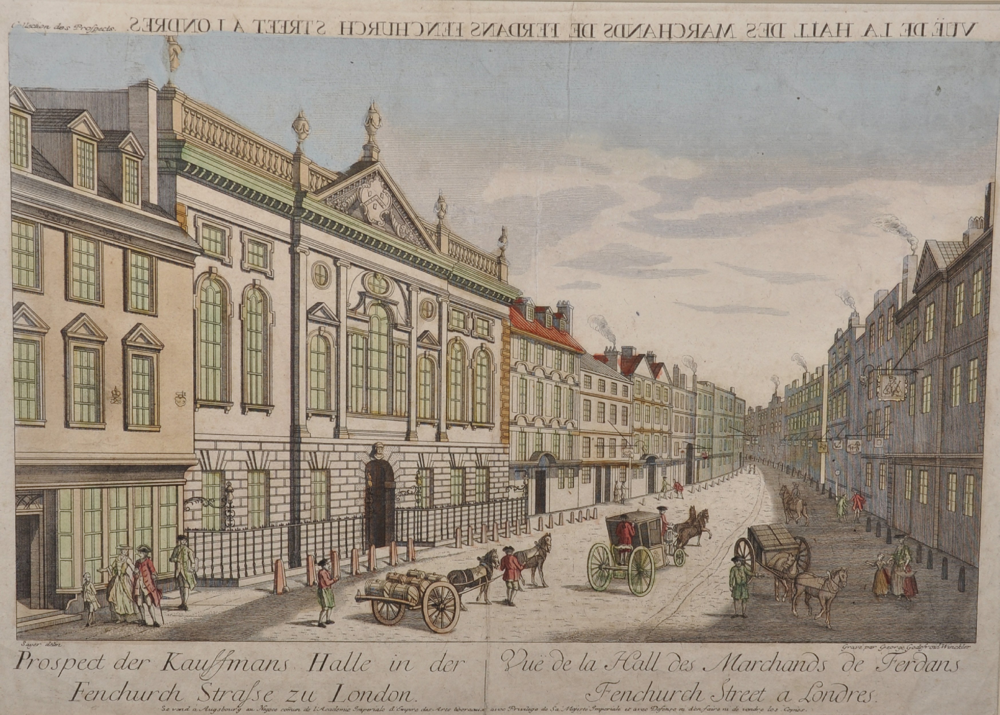 Georg Gottfried Winckler (c.1710-1786) German. "Fenchurch Street, London", Hand Coloured