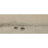 William Lionel Wyllie (1851-1931) British. "Fishing Boats off Syracuse", Etching, Signed in