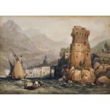 James Duffield Harding (1798-1863) British. "Cetara, Bay of Salerno", Italy, Watercolour,