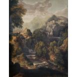 19th Century English School. An Italianate Landscape, with Figures in the foreground, Watercolour,