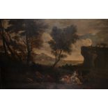 18th Century Italian School. A Classical Landscape, with Figures in the foreground, Oil on Canvas,