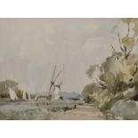 Edward Wesson (1910-1983) British. "White Mill, Thurne, Norfolk", Watercolour, Signed, and Inscribed