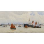 Robert Hollands Walker (act.1882-1922) British. An Estuary Scene, with Shipping, Watercolour,