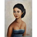 20th Century Malaysian School. Bust Portrait of a Young Beauty, Oil on Board, Indistinctly Signed,