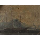 19th Century Anglo-Chinese School. A Three Masted Ship off a Coastal Harbour, Oil on Unstretched