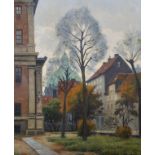 Hans Kruuse (1893-1964) Danish. A Garden Scene in Copenhagen with Frederik's Church, 'The Marble