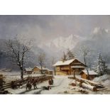 Jacques H. Vandeburch (1796-1854) French. A Snow Covered Winter Landscape, with Children playing