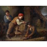 Henry Garland (1834-1913) British. 'Boys in a Stable', Oil on Board, Signed, and Inscribed on a