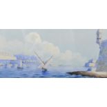 Joseph Galea (1904-1985) British. Shipping off Malta, Mixed Media, Signed, 6.75" x 14.25", and a