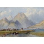 Philip Mitchell (1814-1896) British. A Continental Lake Scene, with a Figure in a Boat, and