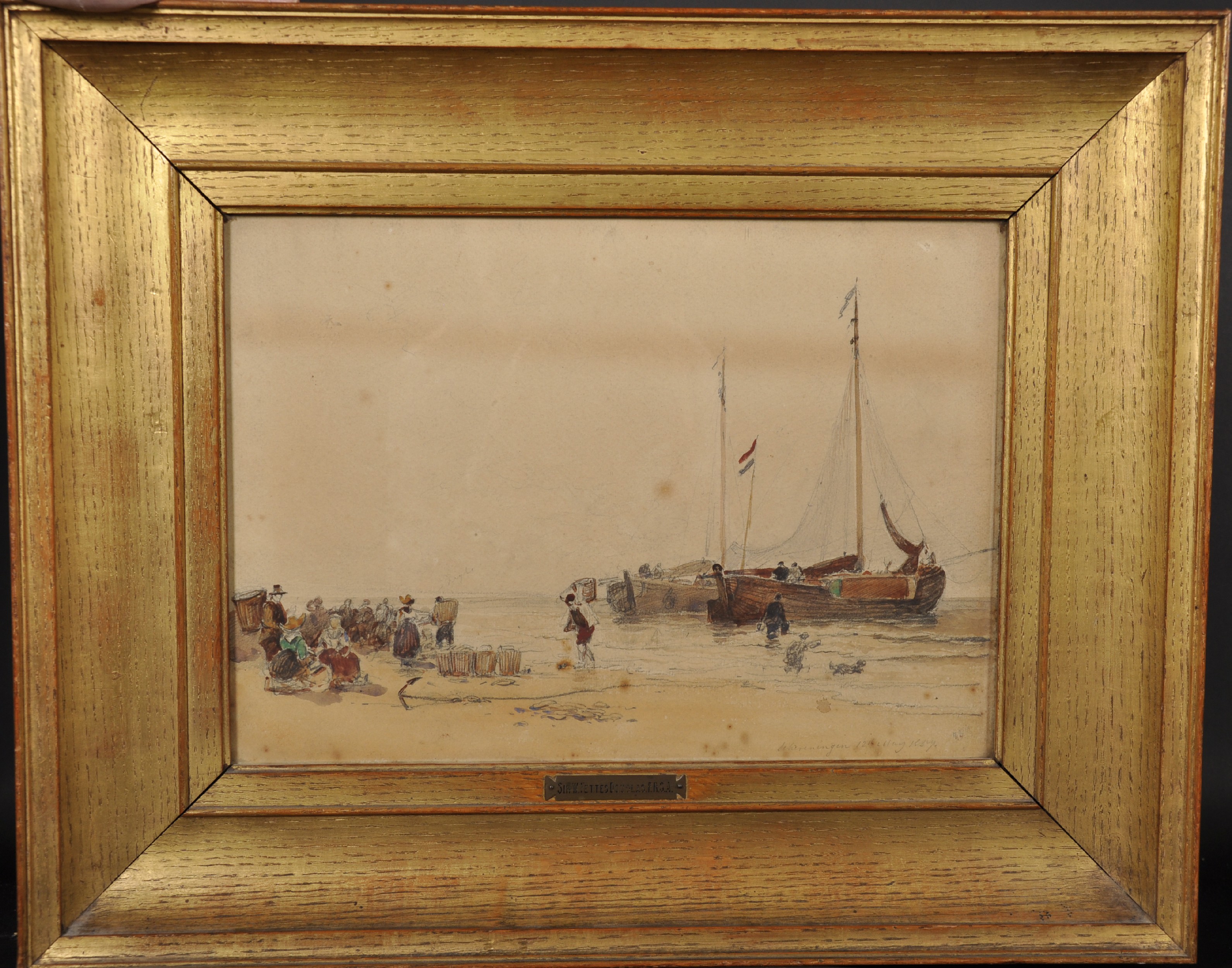 William Fettes Douglas (1822-1891) British. "Scheveningen", A Beach Scene, with Figures unloading - Image 2 of 4