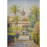 Ernest Arthur Rowe (1863-1922) British. "The Alcazar Palace, Seville", a Garden Scene,