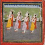 20th Century South Asian School. Four Figures in Costume, Mixed Media, 3.75" x 3.75".
