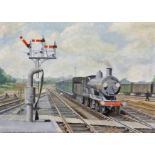 A...W... Gibson (20th Century) British. "T9. Drifting into Fareham Station in 1955 (Romsey-