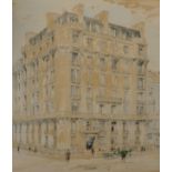Stanley Hamp (1879- ?) British. "82-84 Portland Place, W. - Flats de Luxe", with Figures in the