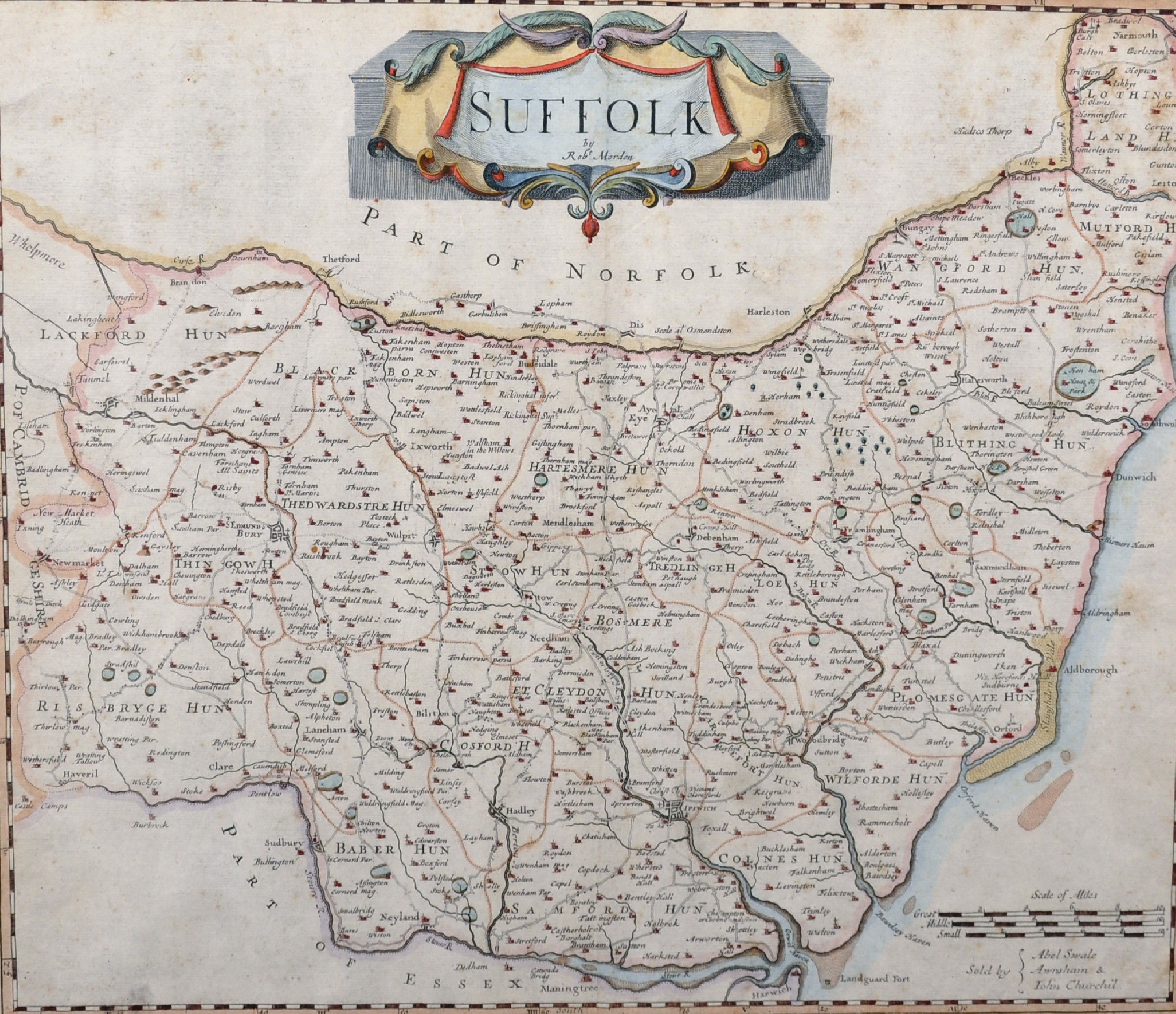 Robert Morden (c.1650-1703) British. "Suffolk", Map, 14" x 16.25".