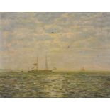 George Graham (1881-1949) British. Shipping in Calm Waters, Oil on Canvas, Signed, Unframed, 16" x