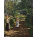 Robert Gemmell Hutchison (1855-1936) British. 'The Apple Pickers', with Two Young Girls Collecting