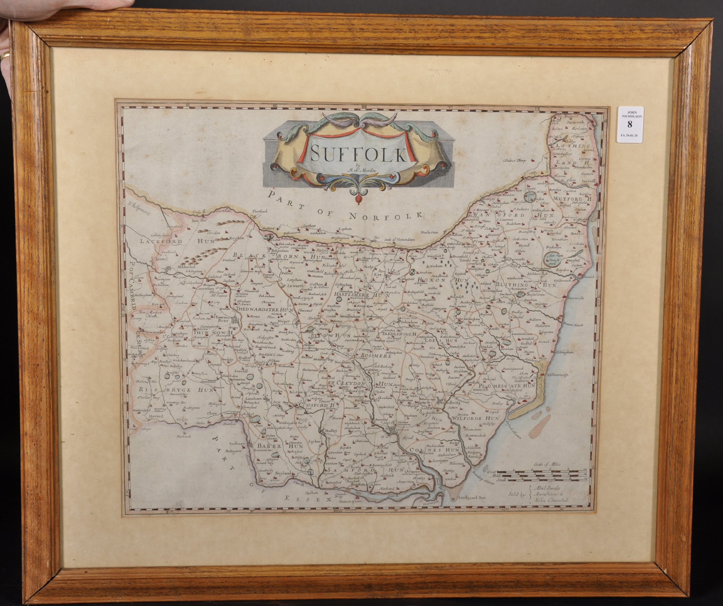 Robert Morden (c.1650-1703) British. "Suffolk", Map, 14" x 16.25". - Image 2 of 4