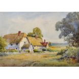 Henry John Sylvester Stannard (1870-1951) British. Thatched Cottages, Watercolour, Signed, 10.25"