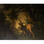 J...H... Lemaitre (19th Century) European. A Twelve Pointed Stag by a Tree, with other Deer in a