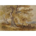 Circle of Robert Hills (1769-1844) British. "Deer in Windsor Park", Watercolour, Indistinctly