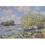 Charles Ernest Genge (1874-1958) British. "River in France", Oil on Canvas, Inscribed on the