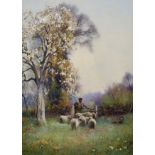 Benjamin D... Sigmund (1857-1947) British. A Shepherd and Flock, in a Tranquil Landscape, by a
