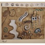 Circle of Joan Miro (1893-1983) Spanish. Untitled, Mixed Media, bears a Signature, Unframed, 6.5"