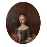 18th Century German School. Half Length Portrait of an Elegant Lady, Oil on Canvas, Oval, 44" x