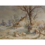 19th Century English School. "Near Bollum Village, Cheshire", with a Farmer and Sheep,