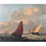 Attributed to John Lynn (act.1826-1869) British. Shipping in Rough Seas, Oil on Canvas, Indistinctly