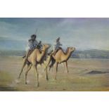 20th Century Middle Eastern School. Figures on Camels, Oil on Artist's Board, 11" x 16.25".