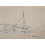 Circle of John Constable (1776-1837) British. Study of a Ship by a Harbour Wall, Pencil, Unframed,