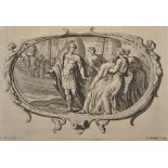 Louis Cheron (1660-1725) French. Classical Figures by a Boat, Engraving, Unframed, 4.75" x 6.75",