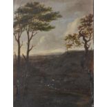 18th Century Dutch School. An Extensive Landscape, Oil on Card, Unframed, 10.5" x 7.75".