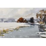 Edward Wesson (1910-1983) British. "Snow at Peasmarsh, Surrey", Watercolour, Signed, and Inscribed