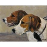 S... F... Scott (20th Century) British. A Study of Two Hounds, Oil on Canvas laid down, Signed and