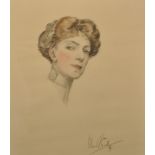 Olive Snell (c.1888-1962) British. Head Study of a Society Lady, Watercolour and Pencil, Signed,