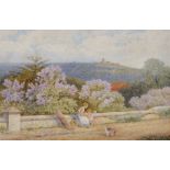 Charles L... Ba.... (19th Century) British. "Picnic at Lilac Time", a Mother and Child seated by a