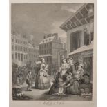 After William Hogarth (1697-1764) British. "Morning", A Street Scene with Figures, Engraving,