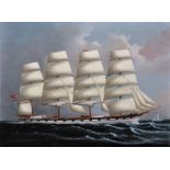 Circle of Frederick J... Tudgay (1841-1921) British. A Four Masted Ship in Choppy Waters, Oil on