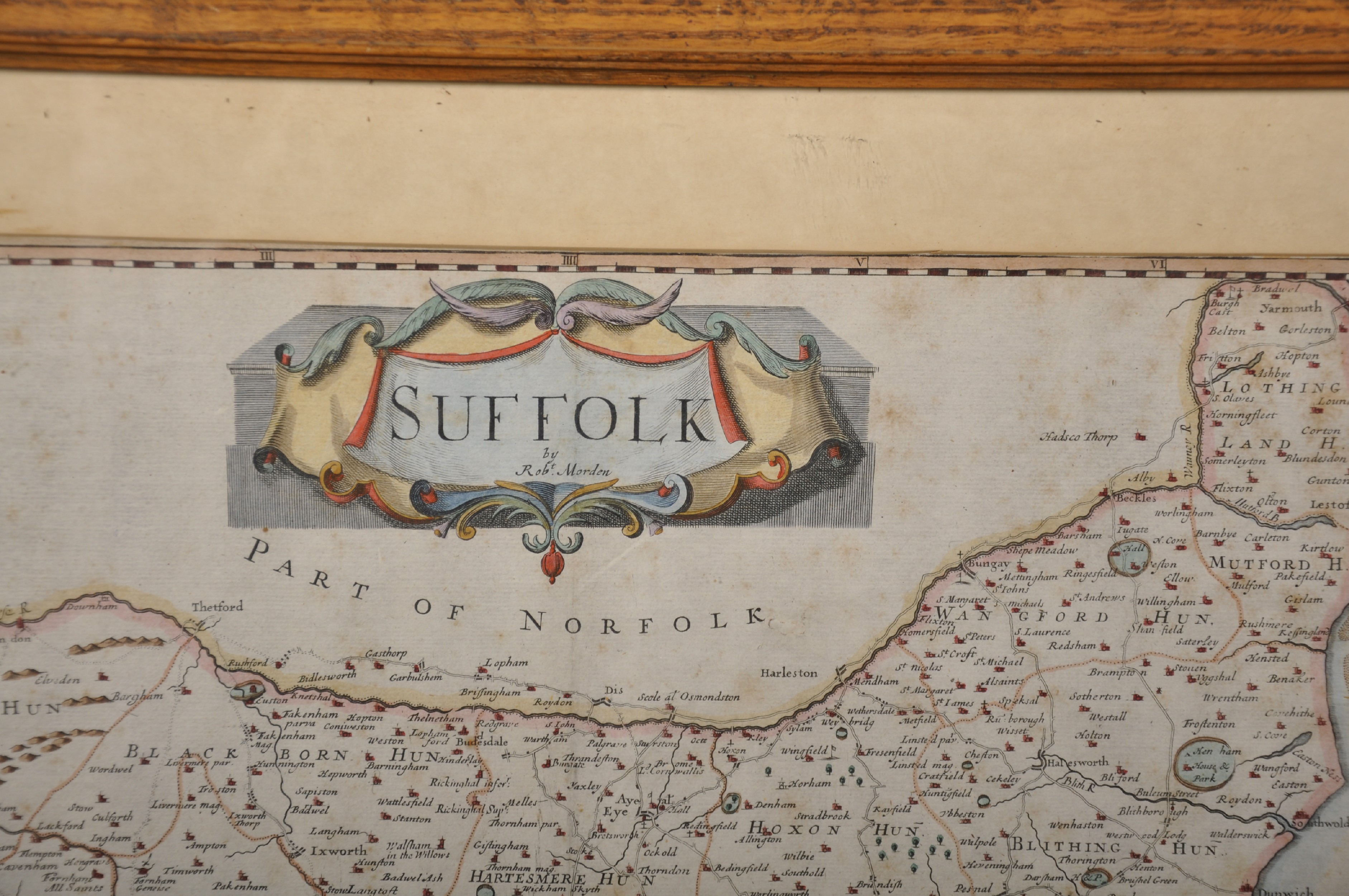 Robert Morden (c.1650-1703) British. "Suffolk", Map, 14" x 16.25". - Image 3 of 4