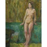 20th Century English School. Study of a Standing Female Nude, Oil on Paper, Unframed, 18" x 13.