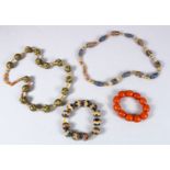 A MIXED LOT OF EASTERN CERAMIC MOSAIC DECORATED BEAD NECKLACE & BRACELETS, consisting of two