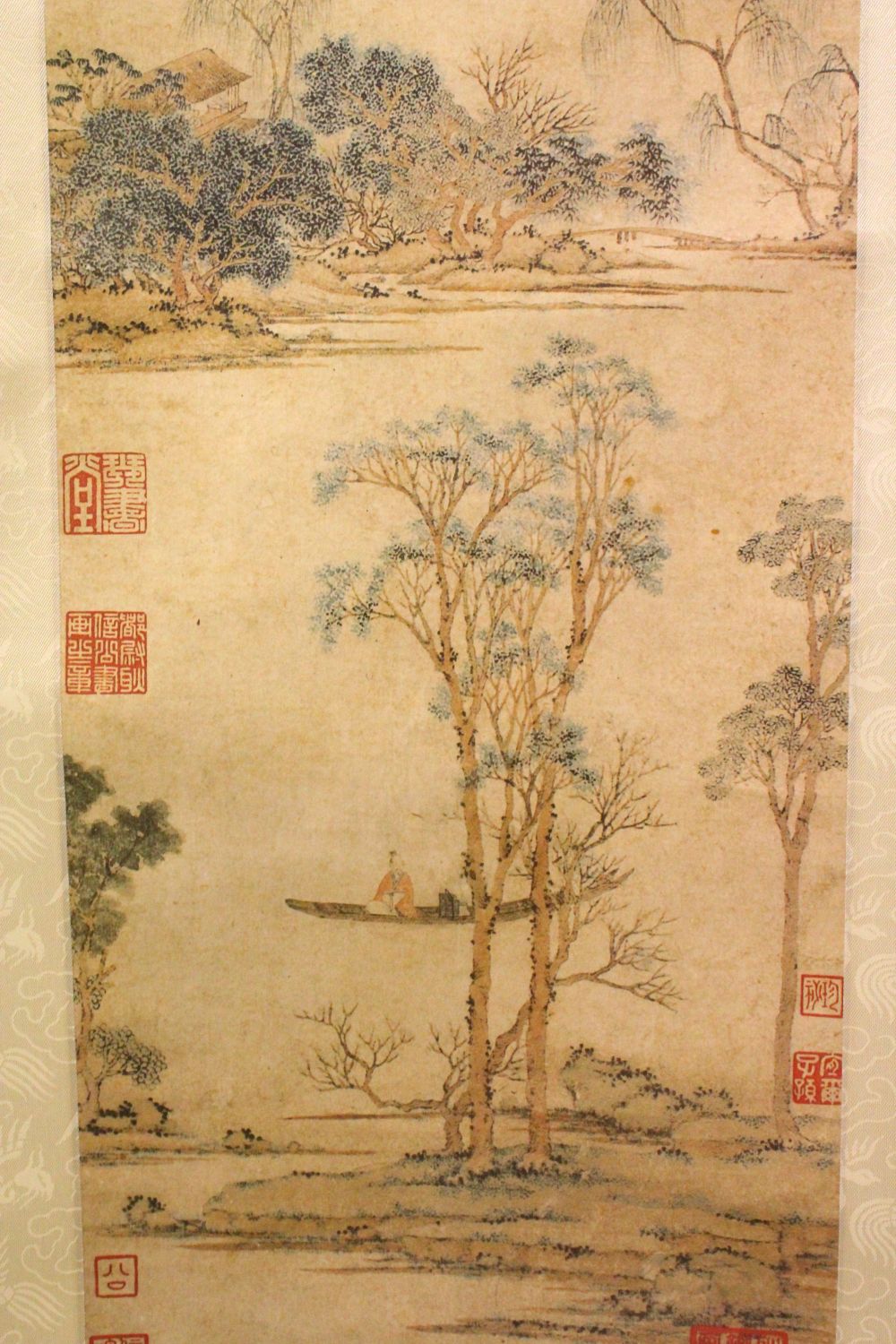 A GOOD CHINESE HANGING SCROLL PRINT OF A LANDSCAPE, the scroll with a detailed view of a - Image 2 of 6