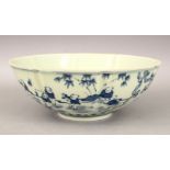 A GOOD CHINESE MING STYLE BLUE & WHITE EGGSHELL LIKE PORCELAIN BOWL, the exterior of the bowl