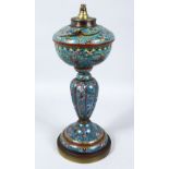 A GOOD 19TH CENTURY CHINESE CLOISONNE LAMP, the body of the lamp with silver wire decoration